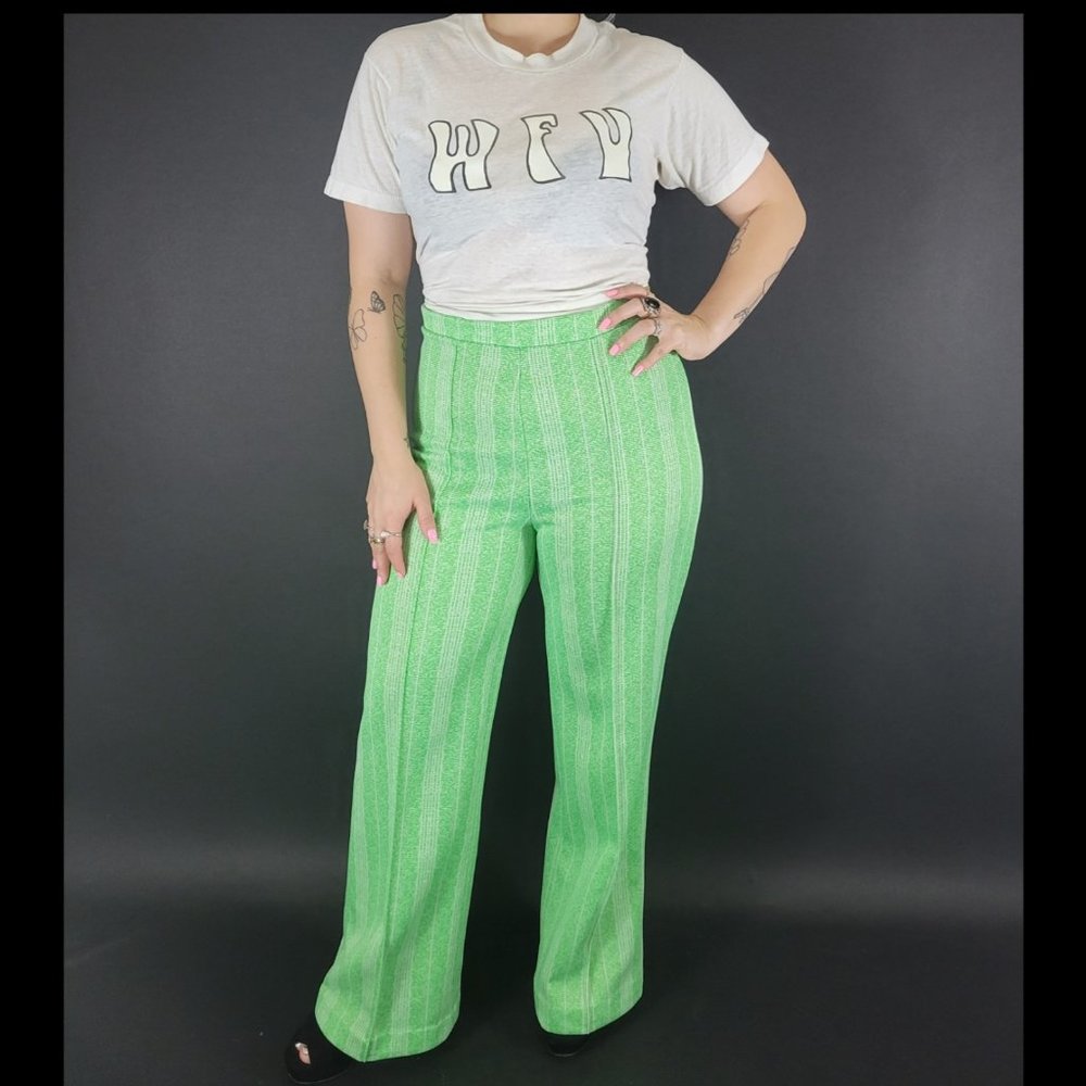 70s Lime Green Wide Leg Pull On Pants